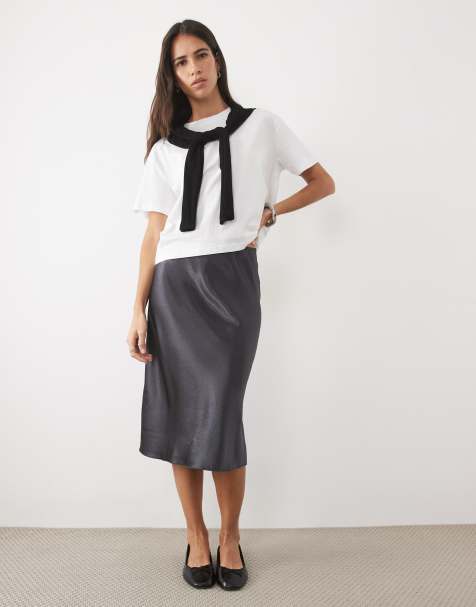 ARKET satin midi skirt in dark gray - view 1