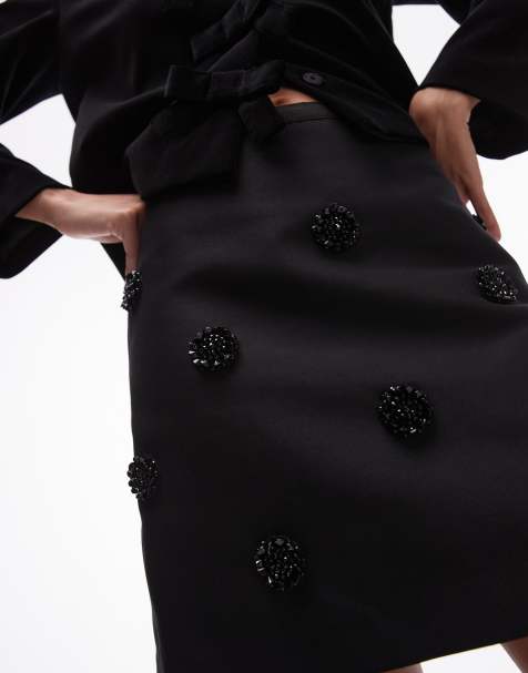 ARKET satin mini skirt with deco beading embellishment in black - view 1