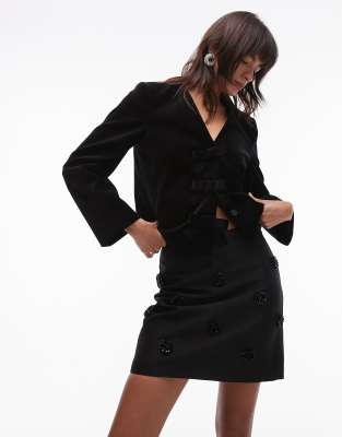 Arket Satin Mini Skirt With Deco Beading Embellishment In Black