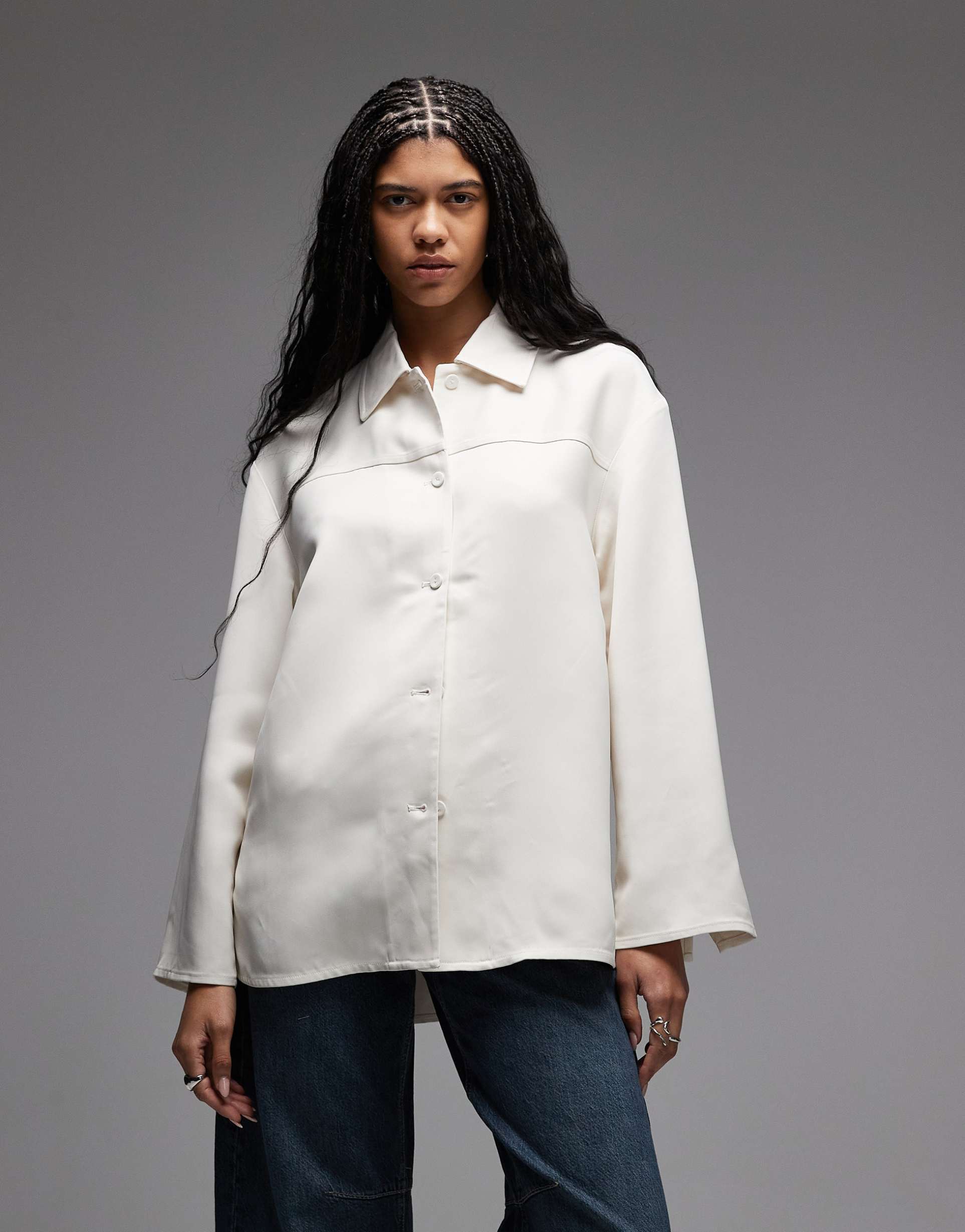 arket satin overshirt in off white