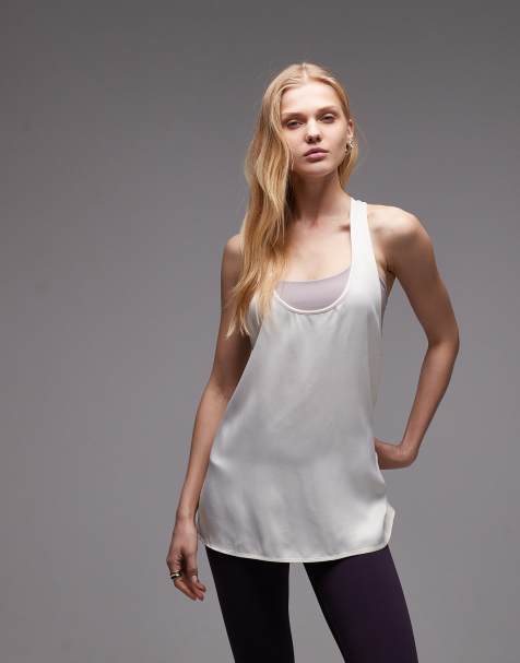 ARKET satin singlet top with racer back in off white - view 1