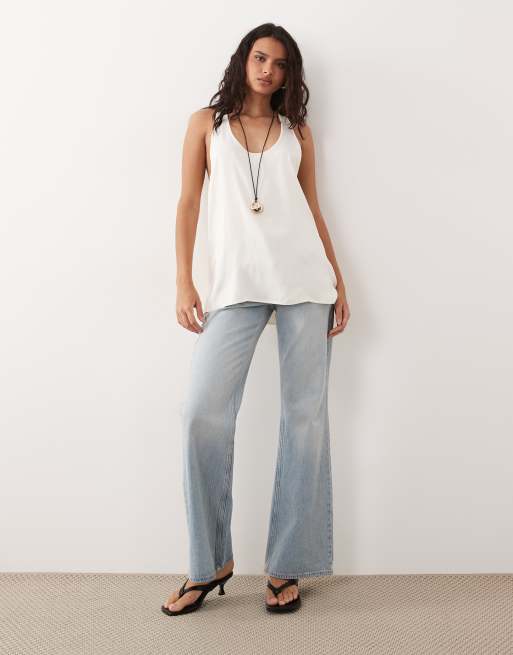 ARKET satin singlet top with racer back in off white , 2 of 4