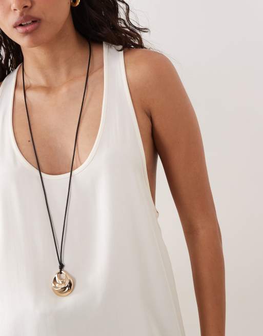 ARKET satin singlet top with racer back in off white , 3 of 4