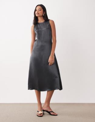 Arket Satin Sleeveless Maxi Dress In Gray