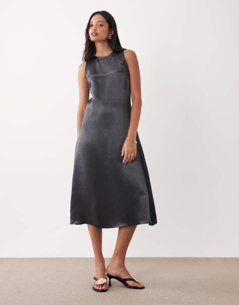 ARKET satin sleeveless maxi dress in grey - view 1
