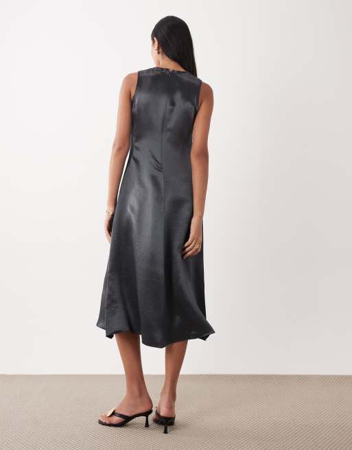 ARKET satin sleeveless maxi dress in grey, 3 of 4