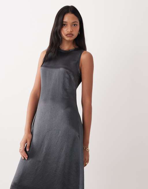 ARKET satin sleeveless maxi dress in grey, 4 of 4