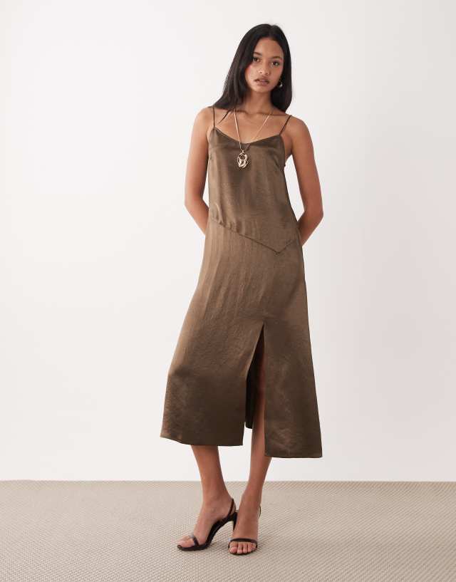light brown slip dress ARKET satin with slit in Color:silver
