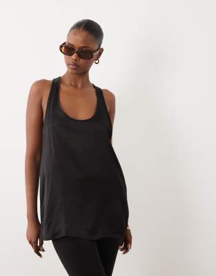 ARKET satin tank top with racer back in black