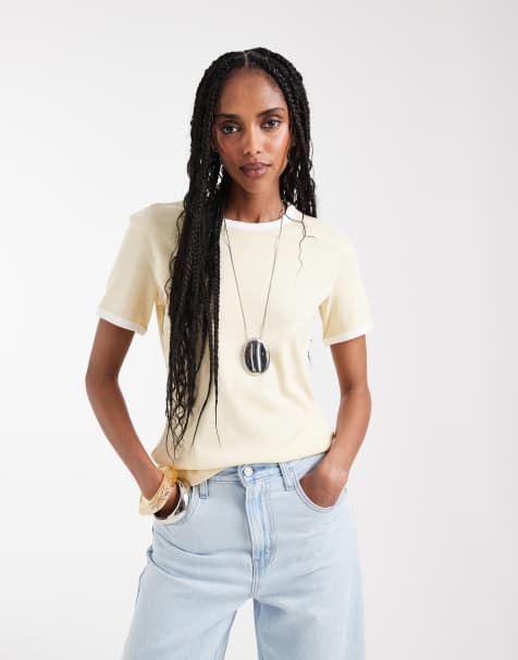 ARKET – Schmal geschnittenes, geripptes T-Shirt in Buttergelb mit Einfassung - view 1