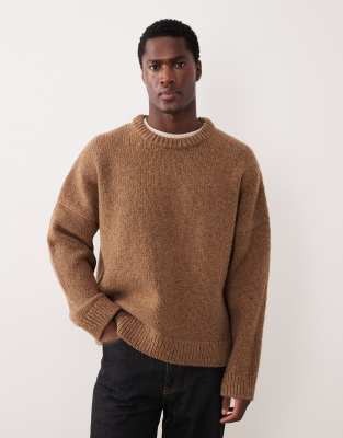 Schwerer Pullover aus reiner Wolle in Khakibraun mit Rundhalsausschnitt-Grün Grün XS