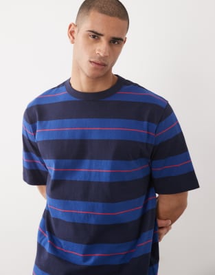 Schweres Oversize-T-Shirt aus Jersey in gestreiftem Blau-Navy Navy XS