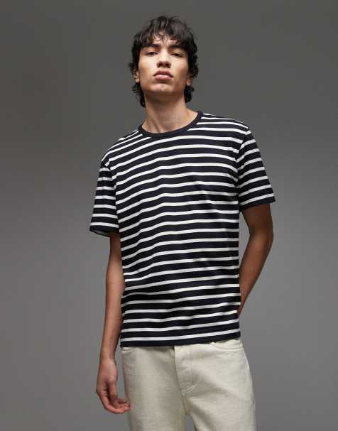 ARKET – Schweres Oversize-T-Shirt mit blauen und weißen Streifen - view 1