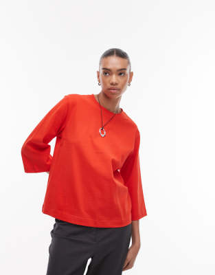 ARKET - Schweres T-Shirt in Rot mit Dreiviertelärmeln-Bunt