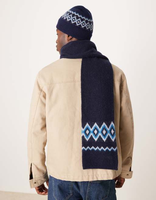 ARKET - Sciarpa mix and match blu navy in pura lana con motivo Fair Isle, 3 di 3