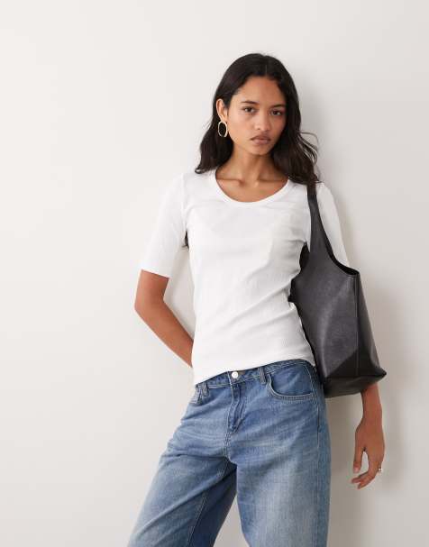 ARKET scoop neck wide rib t-shirt in white - view 1