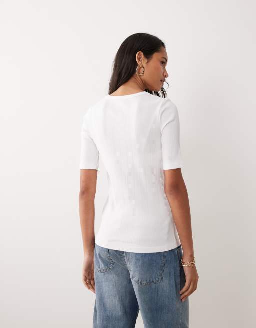ARKET scoop neck wide rib t-shirt in white, 4 of 4