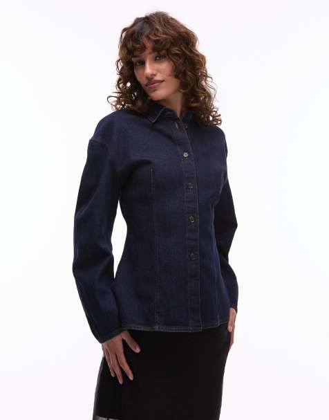 ARKET - Sculpturaal getailleerd denim overhemd in effen indigo - view 1