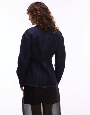 Arket Sculptural Denim Shirt With Cinched Waist In Blue