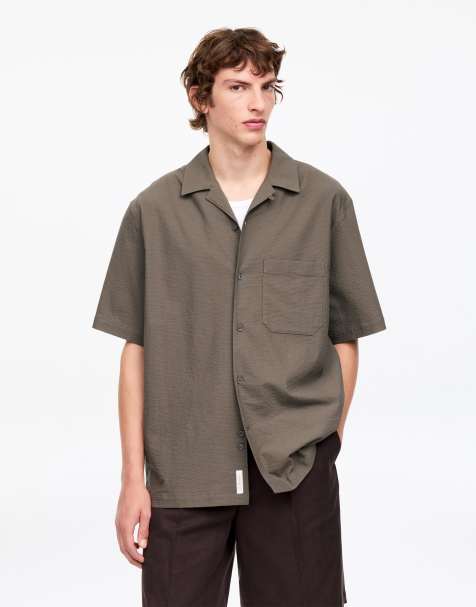 ARKET seersucker short sleeve shirt in brown - view 1