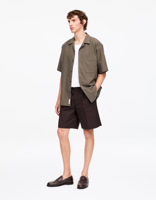 ARKET seersucker short sleeve shirt in brown, 2 of 4