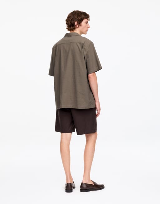 ARKET seersucker short sleeve shirt in brown, 4 of 4