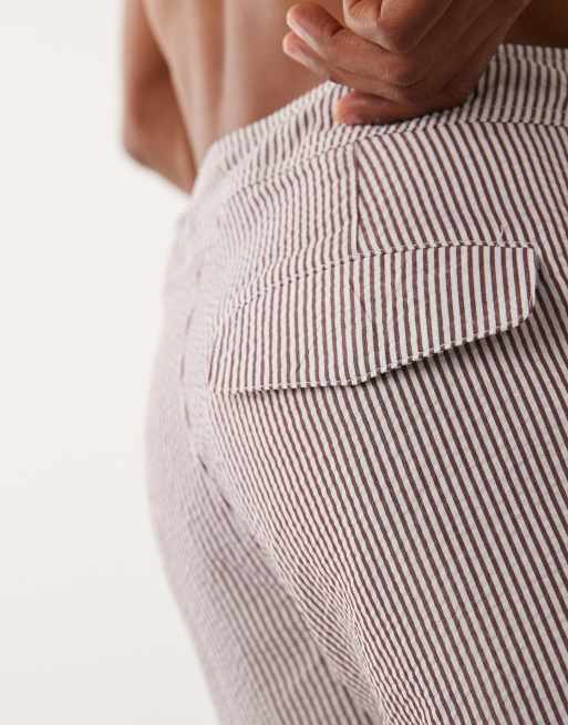 ARKET seersucker swim short in burgundy stripe, 4 of 5