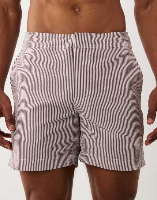 ARKET seersucker swim short in burgundy stripe, 5 of 5