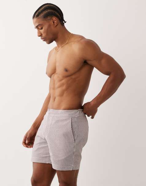 ARKET seersucker swim shorts in burgundy stripe - view 1