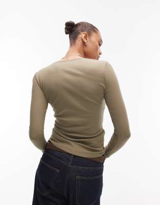 Arket Sheer Jersey Long Sleeve Top With Button Placket In Green