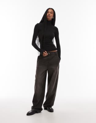 Arket Sheer Jersey Rib Long Sleeve Top With High Neck In Black