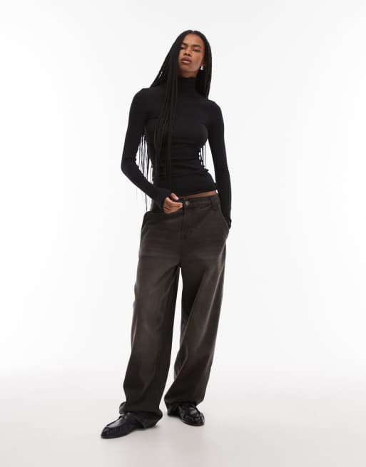 ARKET sheer jersey rib long sleeve turtleneck top in black | ASOS