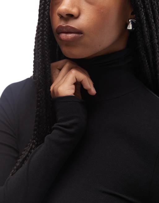 ARKET sheer jersey rib long sleeve turtleneck top in black ASOS