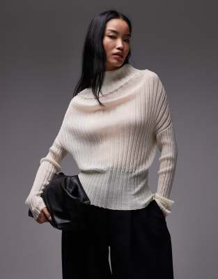 ARKET sheer lightweight wide rib turtleneck jumper in off white
