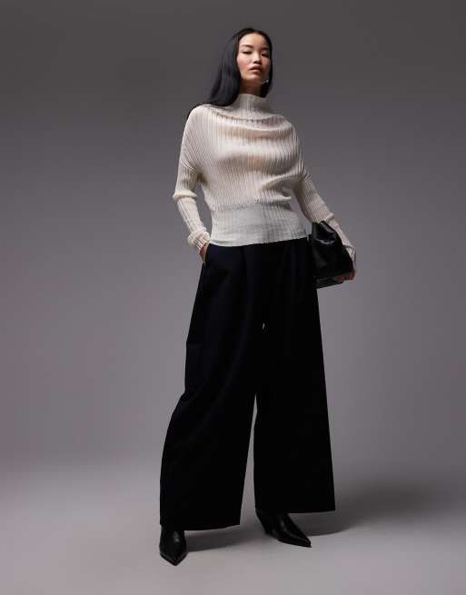 ARKET sheer lightweight wide rib turtleneck jumper in off white | ASOS