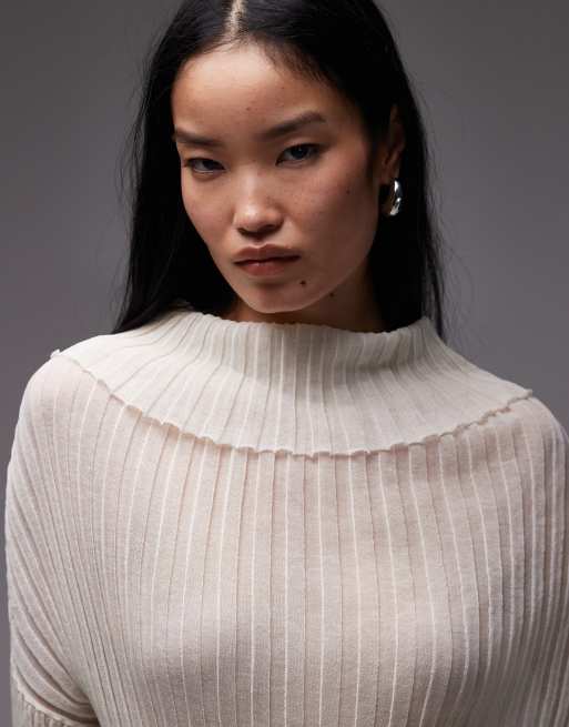 ARKET sheer lightweight wide rib turtleneck jumper in off white | ASOS