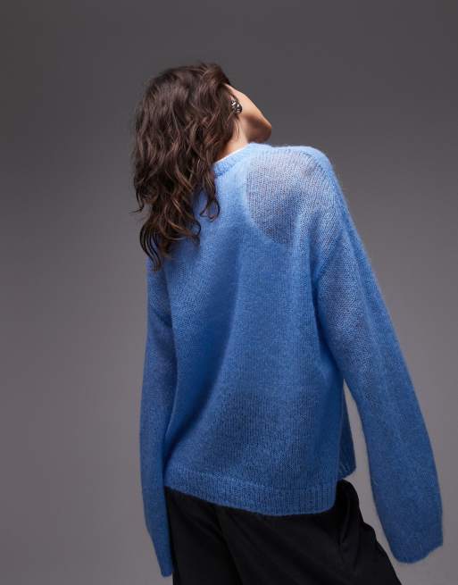 ARKET sheer mohair and wool blend knit sweater in blue