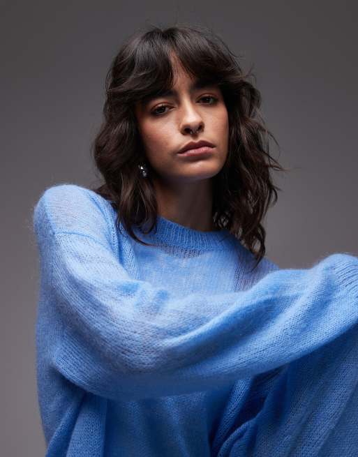 ARKET sheer mohair and wool blend knit sweater in blue