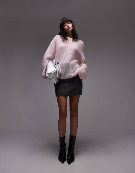 ARKET sheer mohair and wool blend knit sweater in light pink