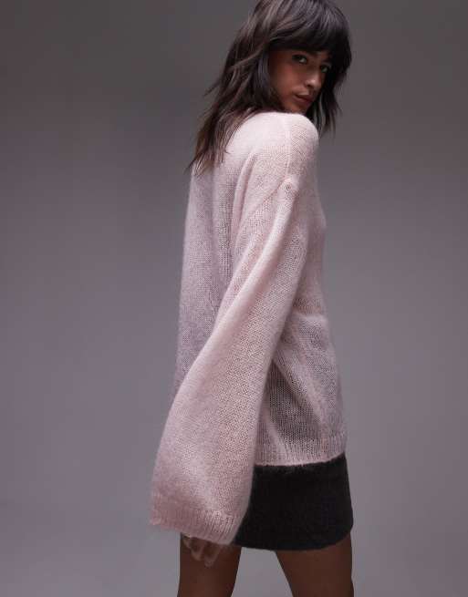 ARKET sheer mohair and wool blend knit sweater in light pink