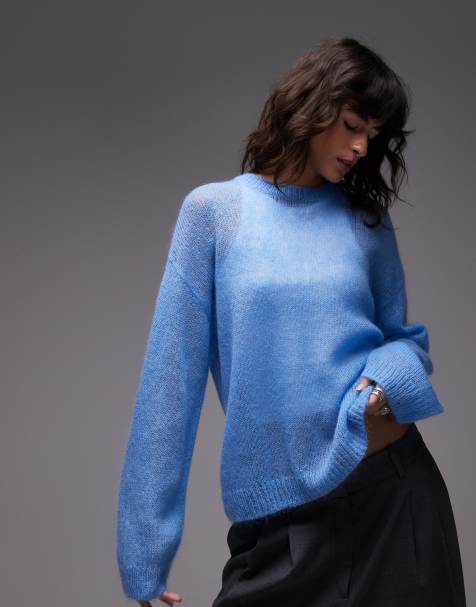 ARKET sheer mohair and wool blend knitted sweater in blue - view 1