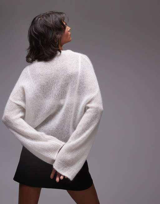 ARKET sheer mohair wool blend knitted sweater in white, 2 of 4