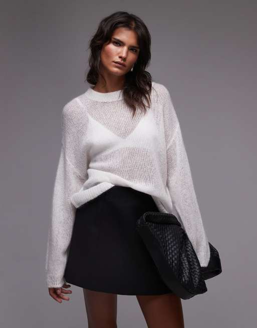 ARKET sheer mohair wool blend knitted sweater in white, 3 of 4