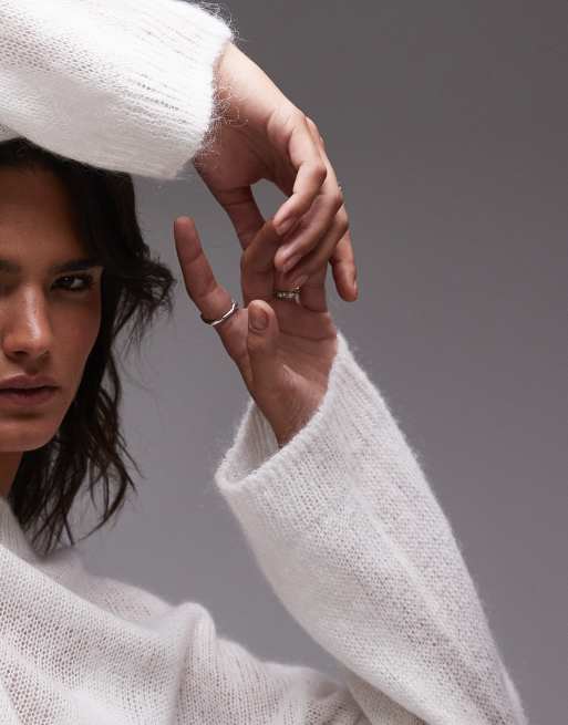 ARKET sheer mohair wool blend knitted sweater in white, 4 of 4