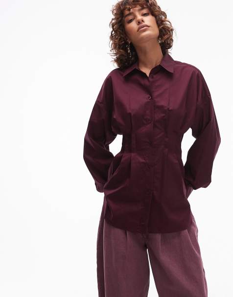 ARKET shirt with corset waist in burgundy wine - view 1