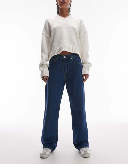 ARKET Shore low waist relaxed boyfriend fit denim jeans in dark wash blue