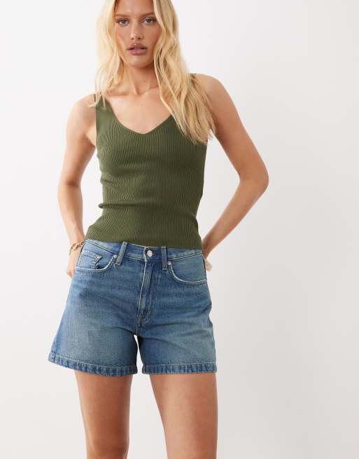 ARKET - Short en jean à taille mi-haute avec cinq poches - Bleu délavé , 5 de 5