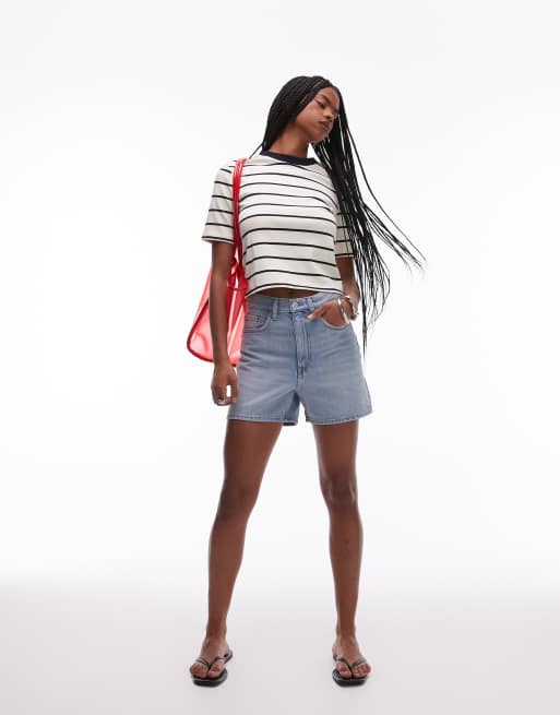 ARKET - Short en jean rigide à taille mi-haute avec cinq poches - Bleu moyen délavé, 2 de 5