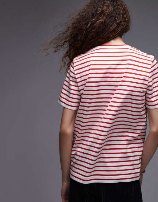 ARKET short sleeve t-shirt in pink and red stripes