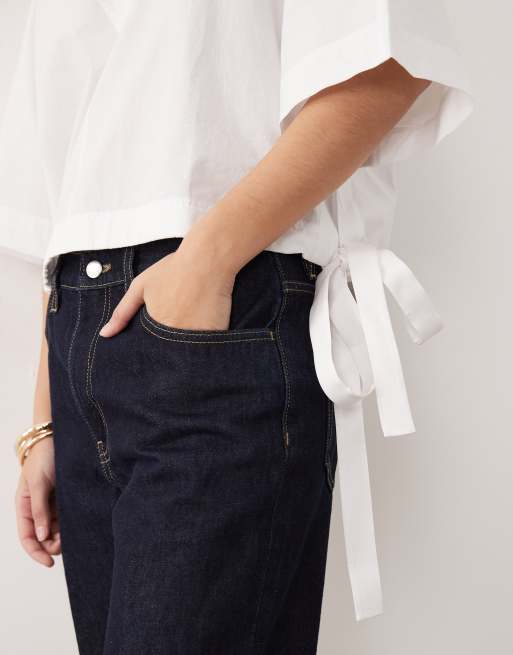 ARKET short sleeve v-neck blouse in white, 3 of 4